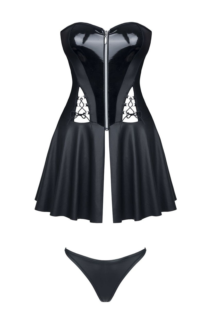 Mini-robe Rita noire | Laque et aspect mouillé | Demoniq