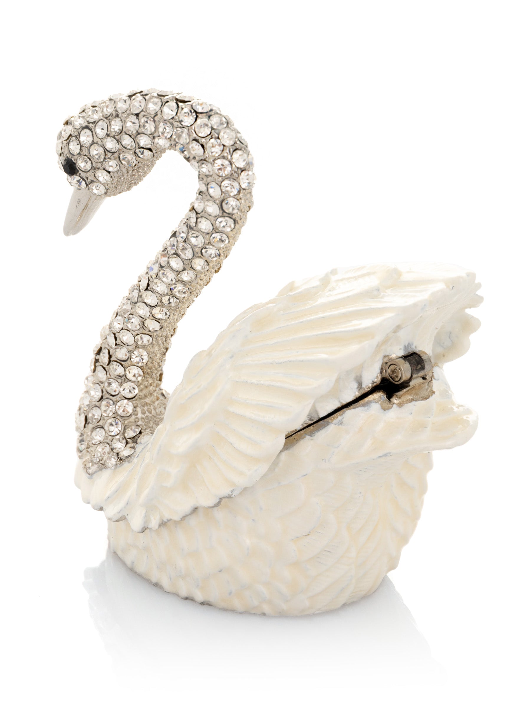 Radiant White Swan with Crystals Neck Trinket Box