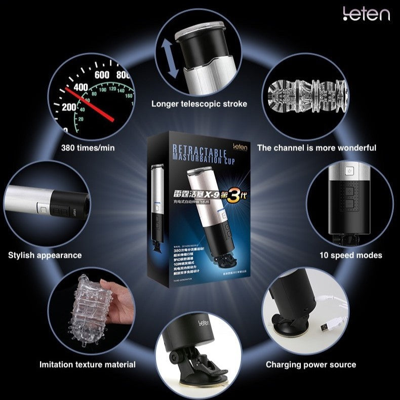 Leten Piston X9 III Thrusting Male Masturbator with Suction Base
