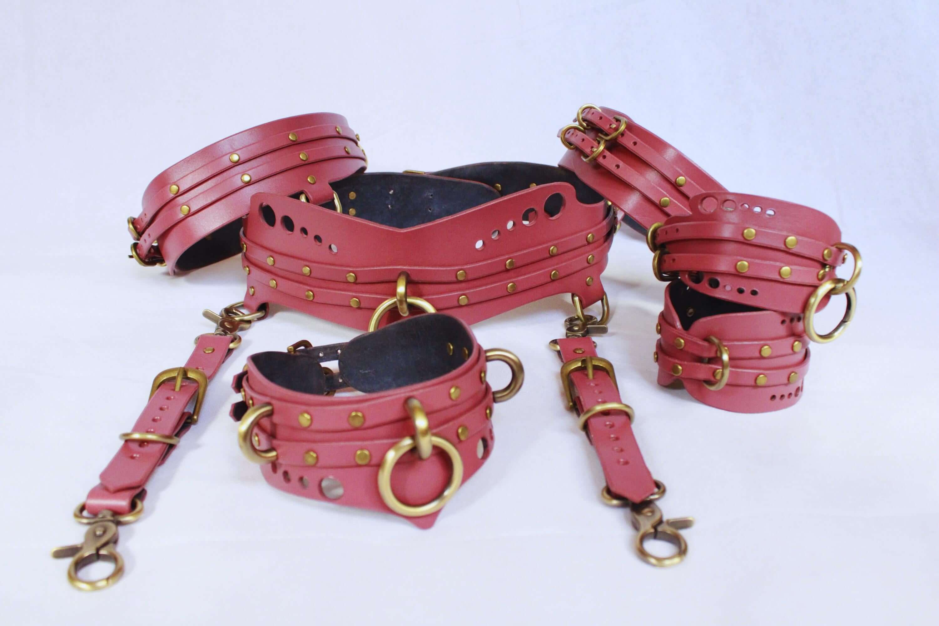 Womens Body Harness Set with Thigh Cuffs Submissive Collar