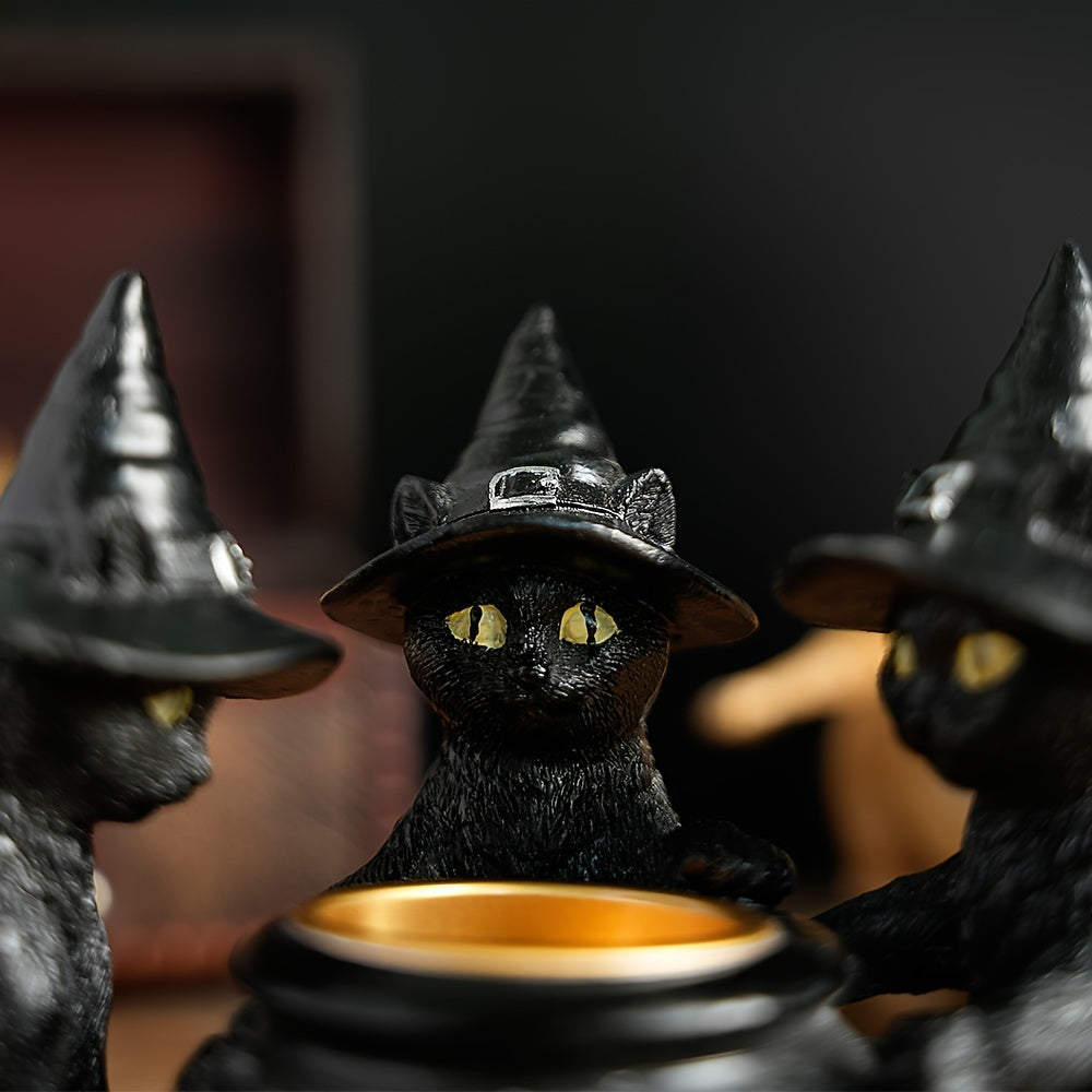 Witch Cat with Cauldron Sculpture | Gothic Home Décor Figurine