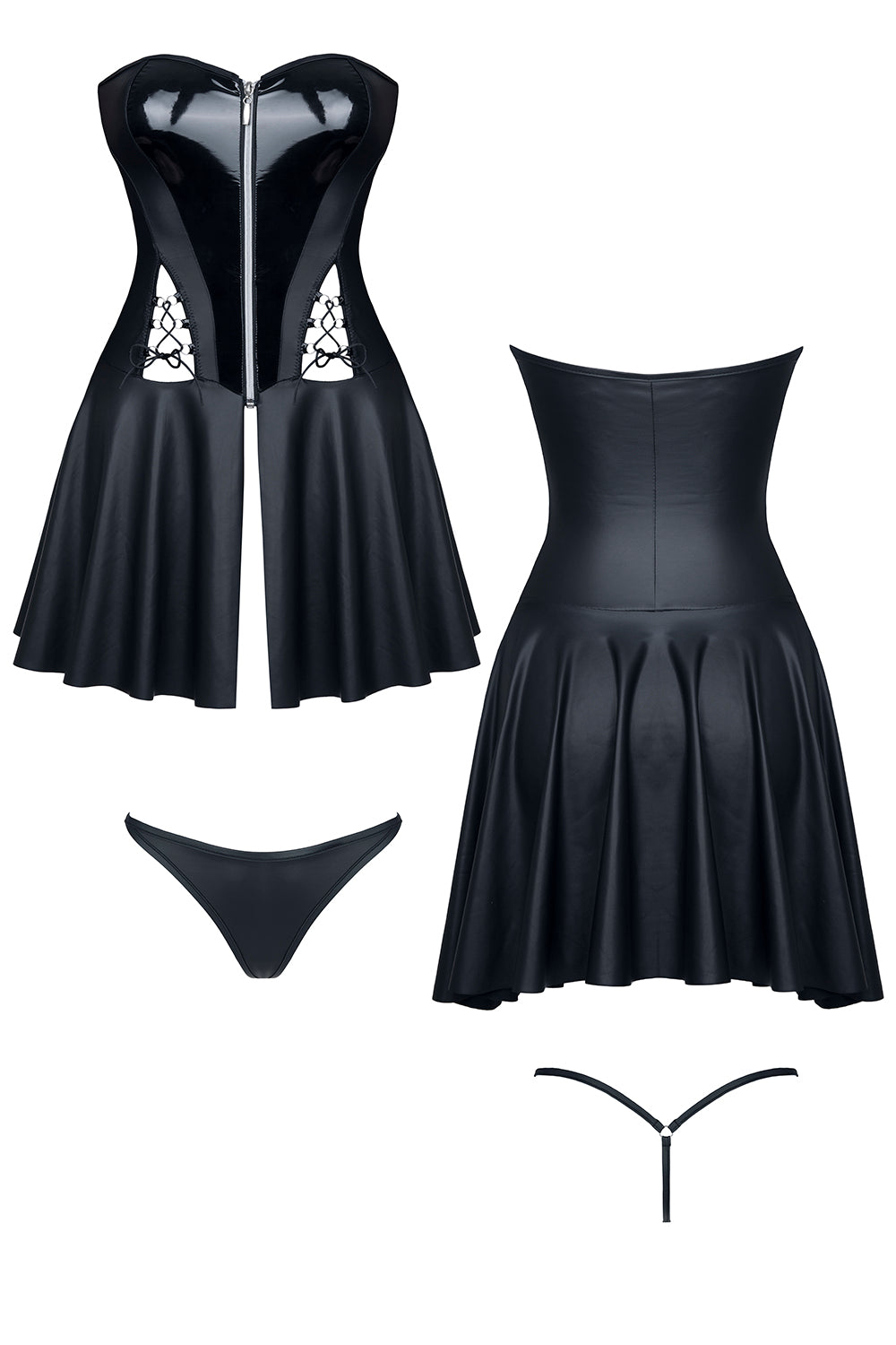 Mini-robe Rita noire | Laque et aspect mouillé | Demoniq