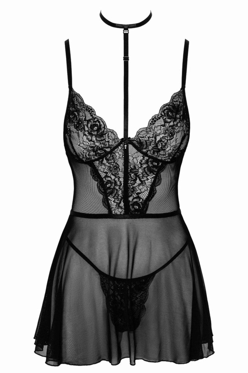 Mesh & Lace Negligee | Black | Kissable