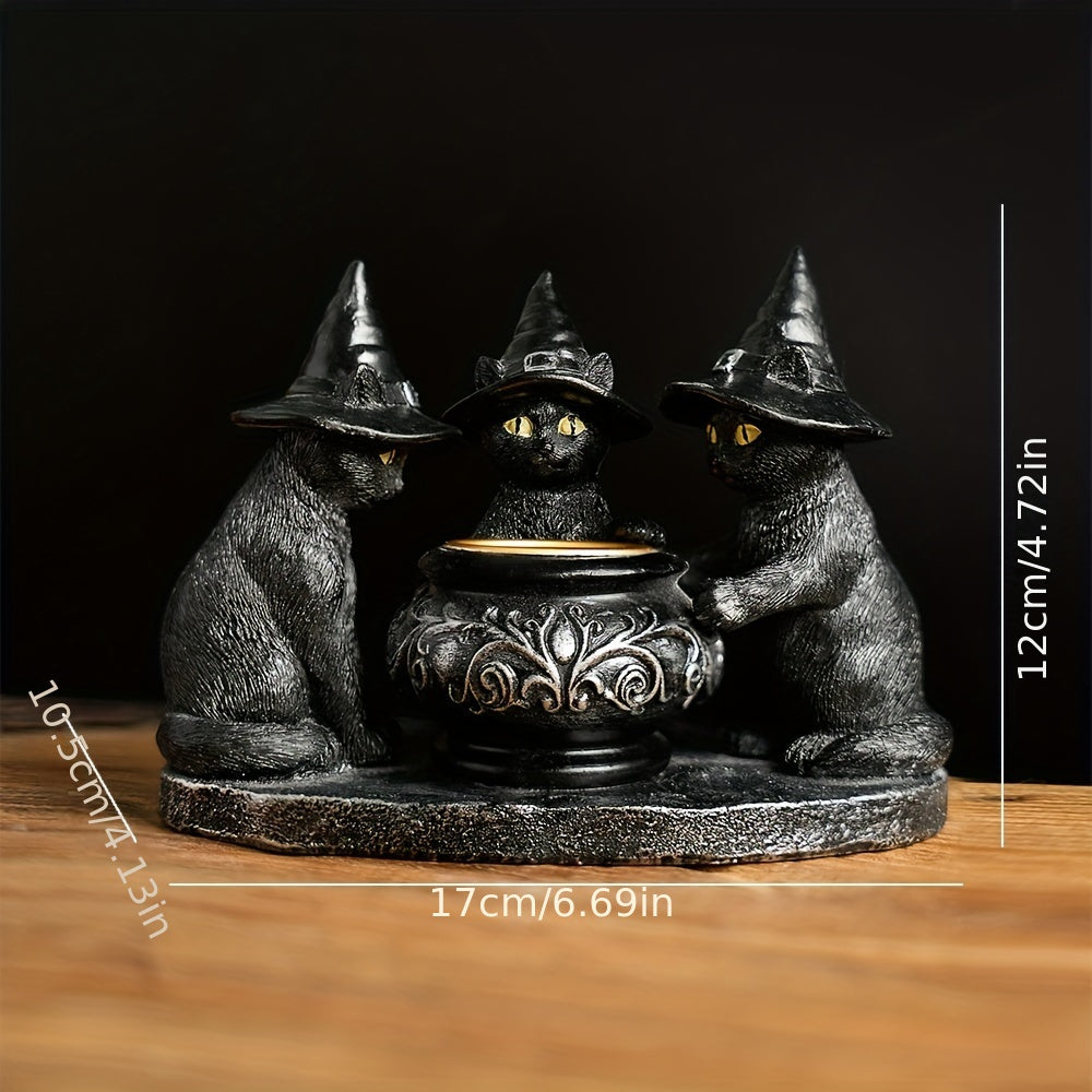 Sculpture Chat Sorcière avec Chaudron | Figurine Décoration Maison Gothique