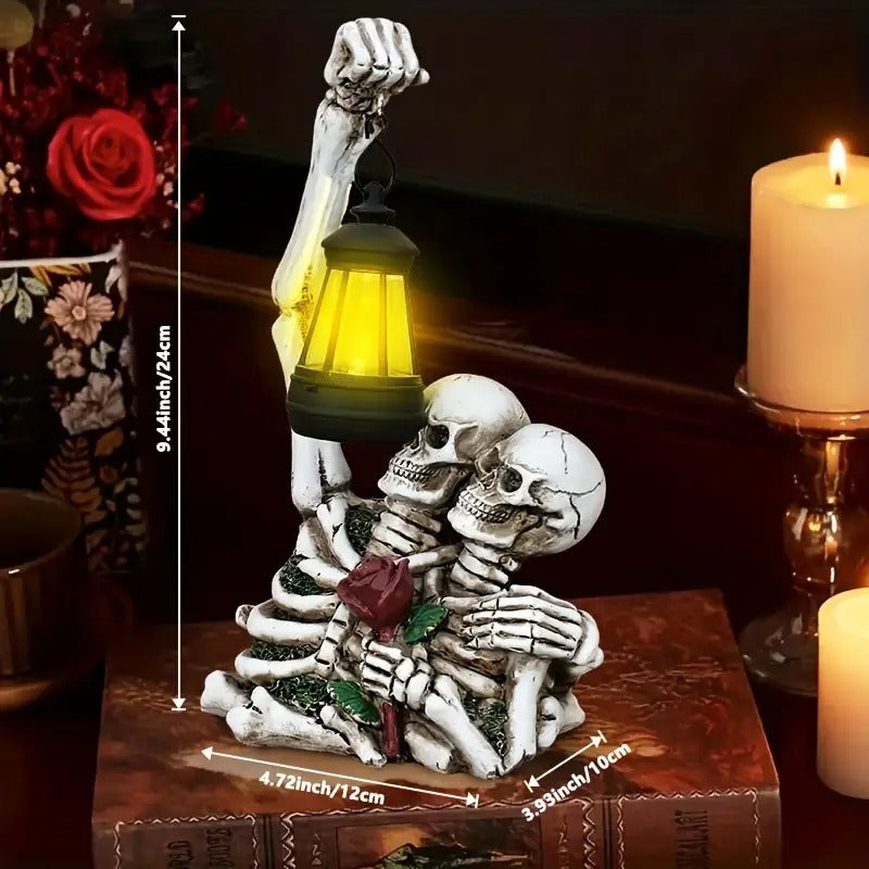Illuminate your outdoor space with the enchanting Solar Couple Skull Lantern Statue. This unique piece beautifully blends romance and a hint of spookiness, making it a perfect addition to your garden or patio. Crafted from resin, its charming design features a skeleton couple holding a lantern, radiating a warm glow that invites intimacy and connection. Embrace the magic of every season, from Halloween to Valentine’s Day, and let this lantern be a symbol of your love story under the stars.