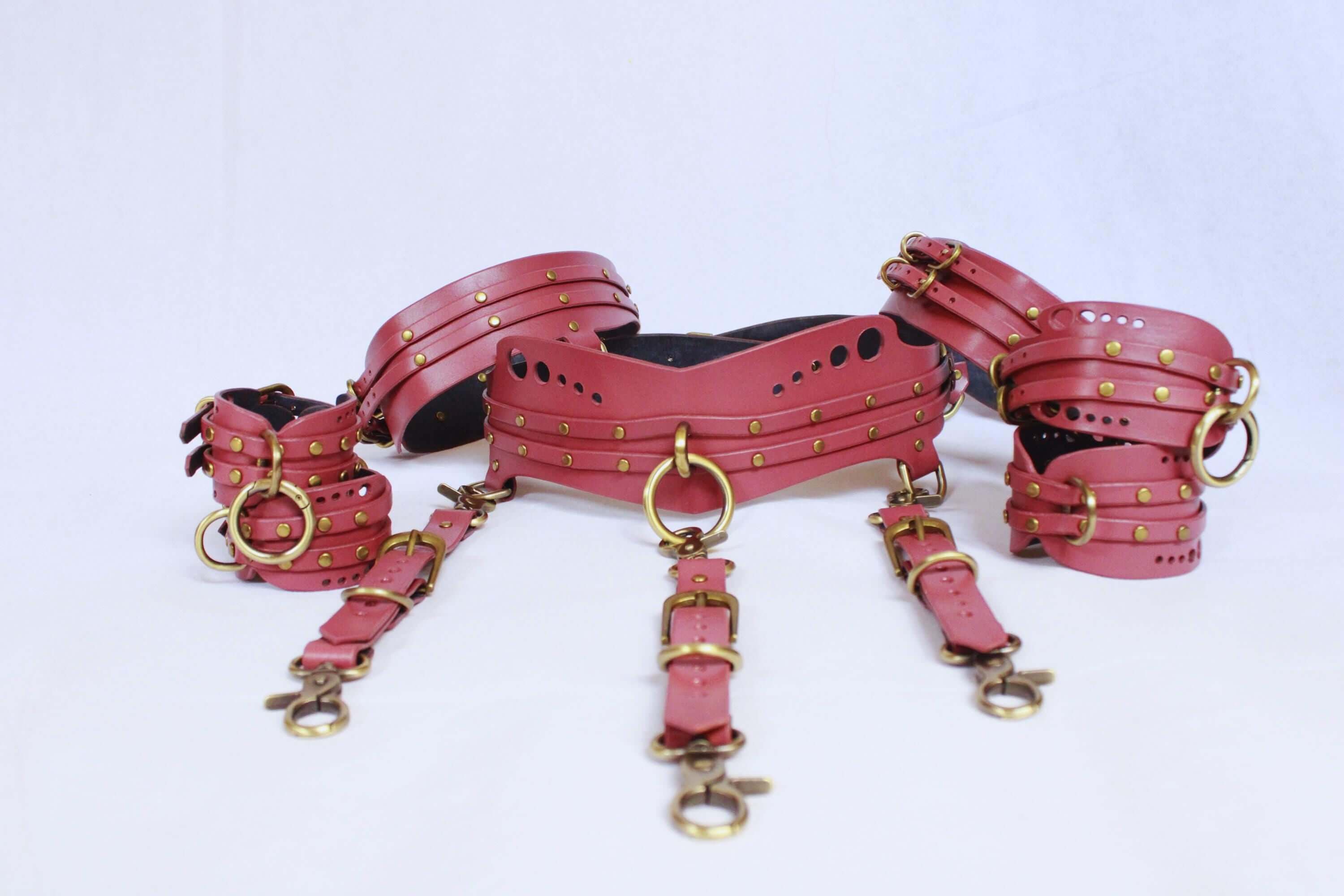 Womens Body Harness Set with Thigh Cuffs  Submissive Collar